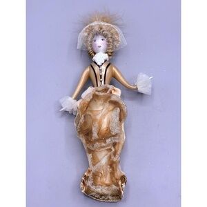 Victorian Lady Figurine Christmas Ornament glass Gold Edwardian De Carlini